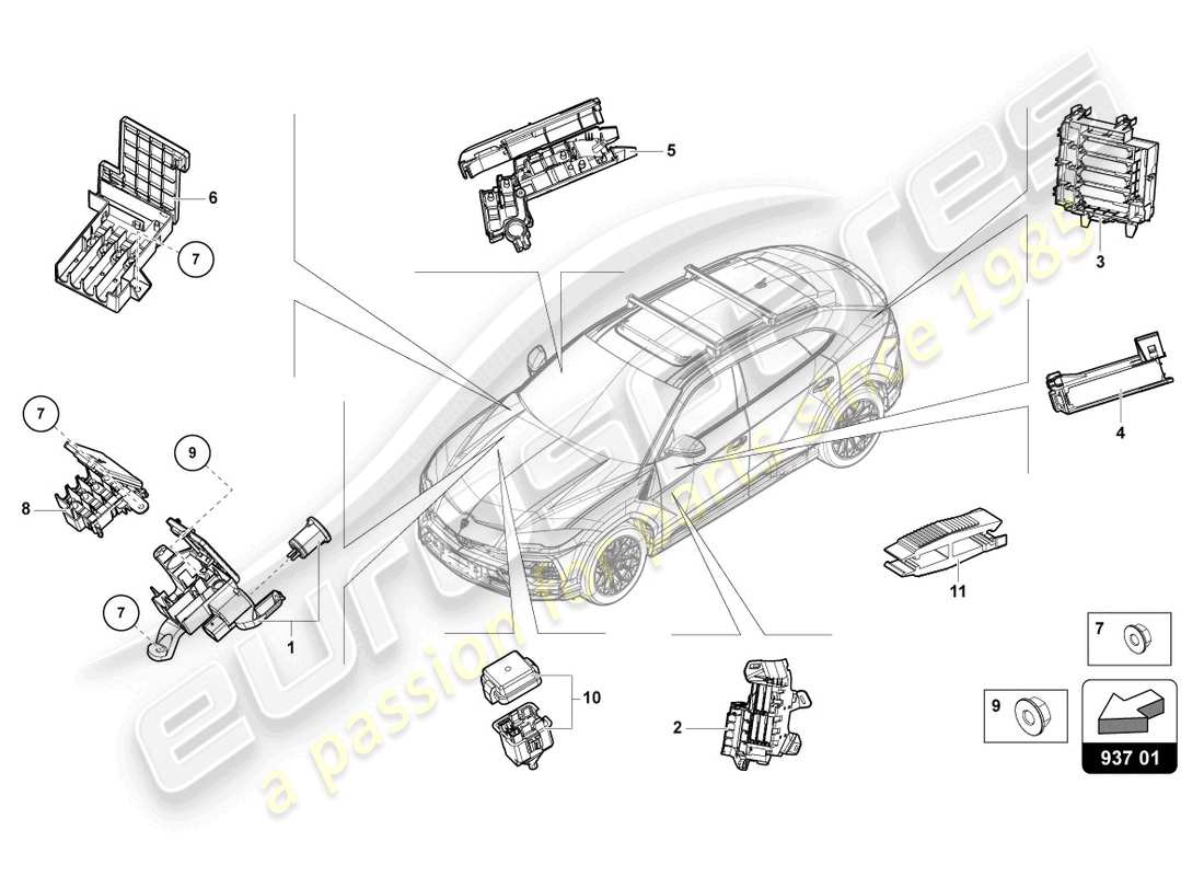 lamborghini urus (2022) schéma des pièces de la boîte à fusibles