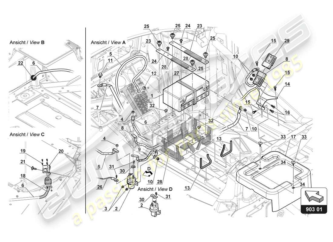 lamborghini 2018 (gt3 evo) diagramme des pièces de la batterie