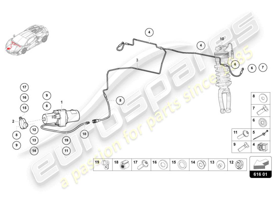 lamborghini revuelto coupe (2024) dispositif de levage schéma des pièces