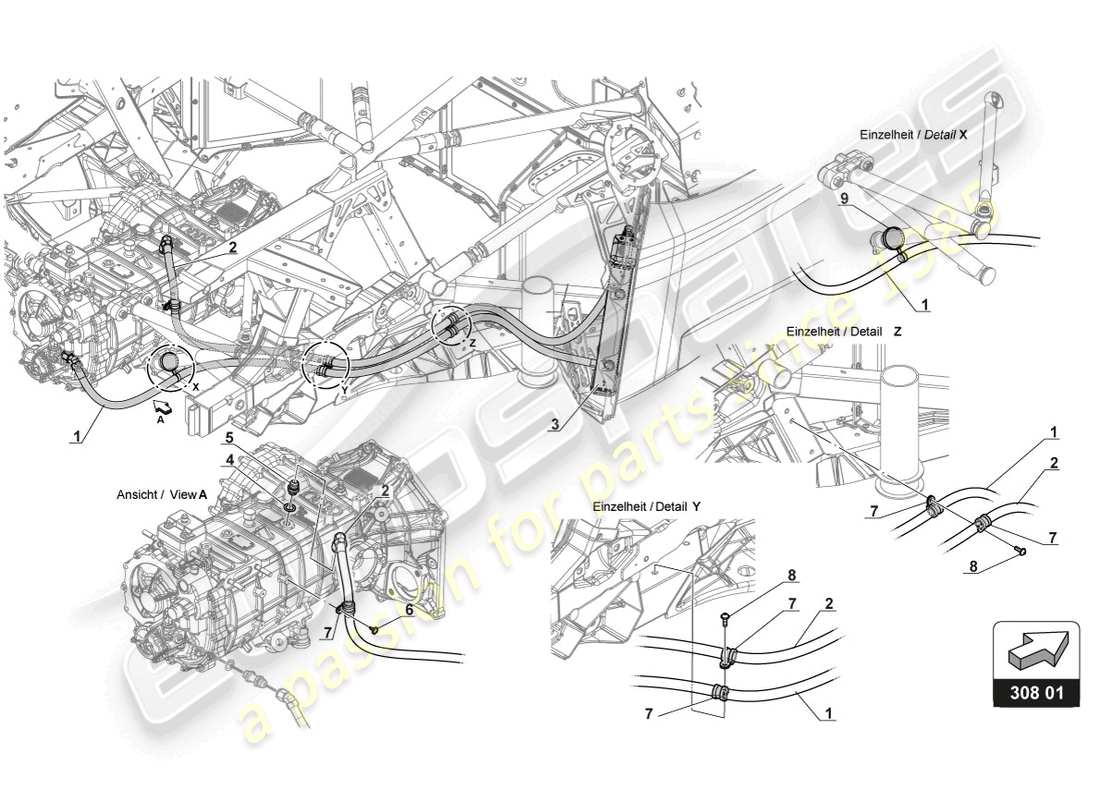 lamborghini gt3 (2017) refroidissement de l'huile de boîte de vitesses schéma des pièces