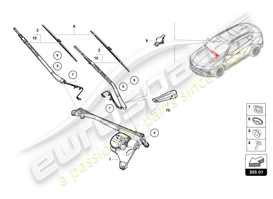 lamborghini urus (2022) essuie-glace - schéma des pièces