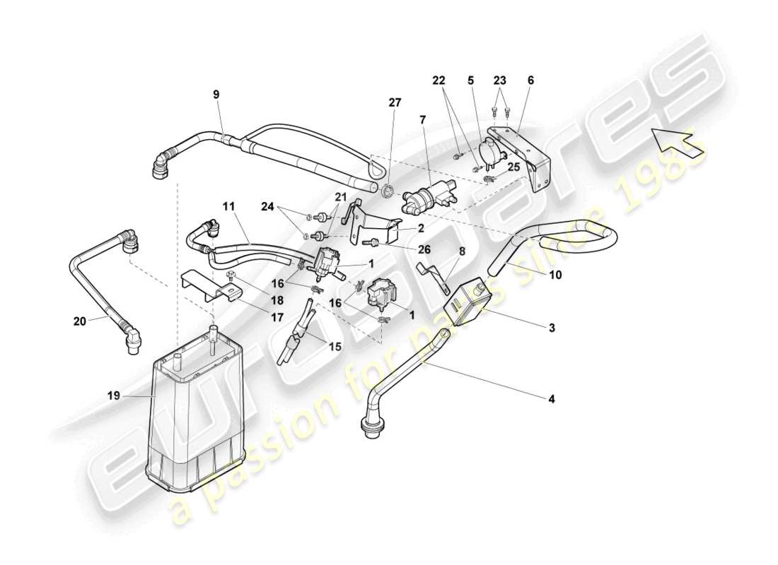 lamborghini gallardo spyder (2007) système de filtre à charbon actif schéma des pièces