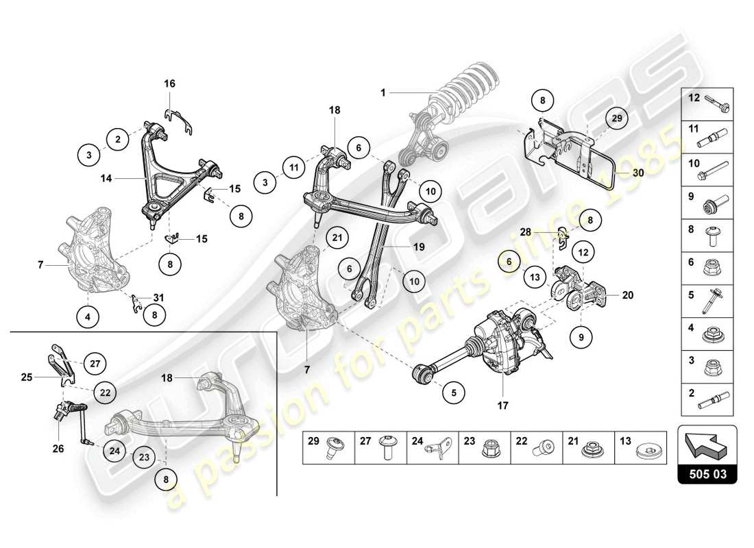 lamborghini countach lpi 800-4 (2022) suspension arrière schéma des pièces