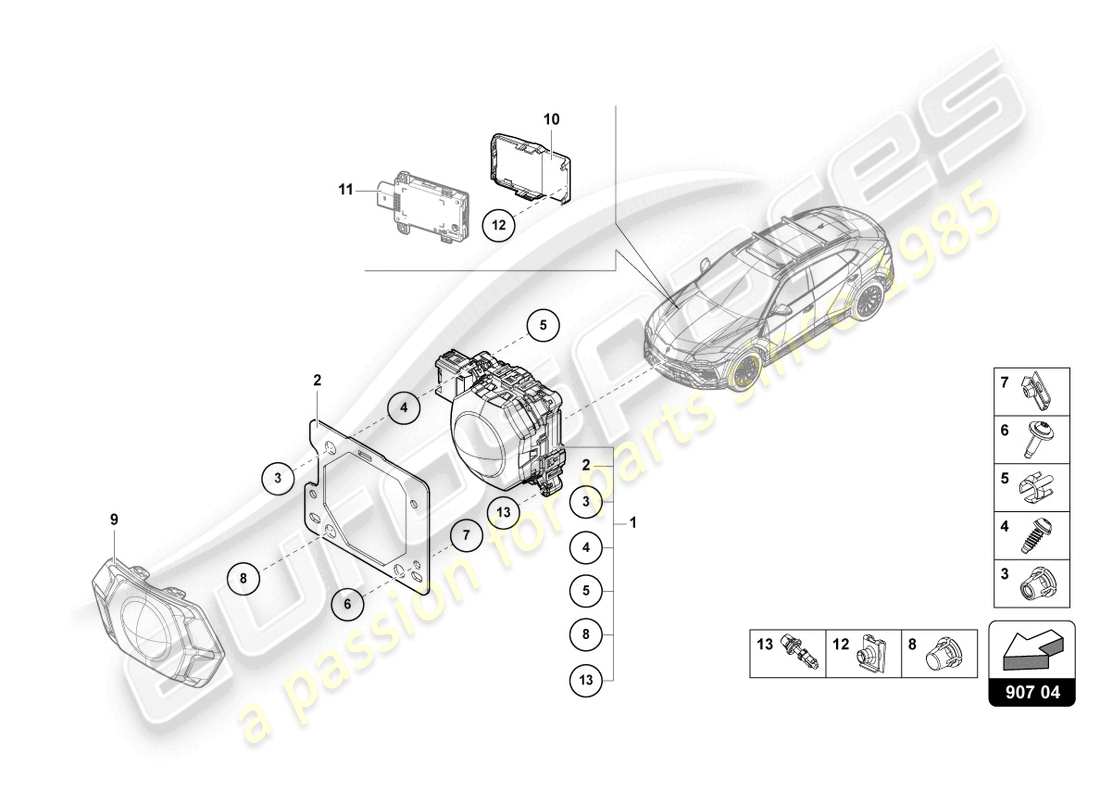 lamborghini urus (2022) diagramme des pièces du capteur radar