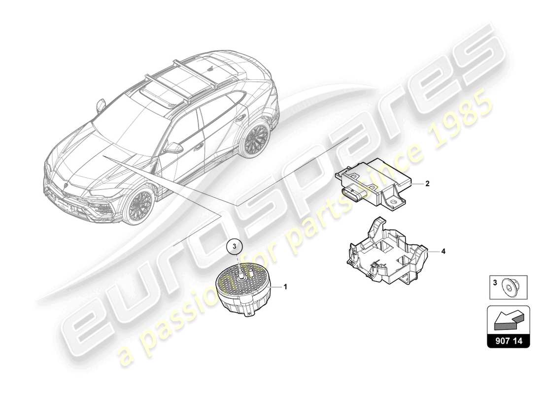 lamborghini urus (2022) pièces électriques pour la production de bruit du moteur schéma des pièces