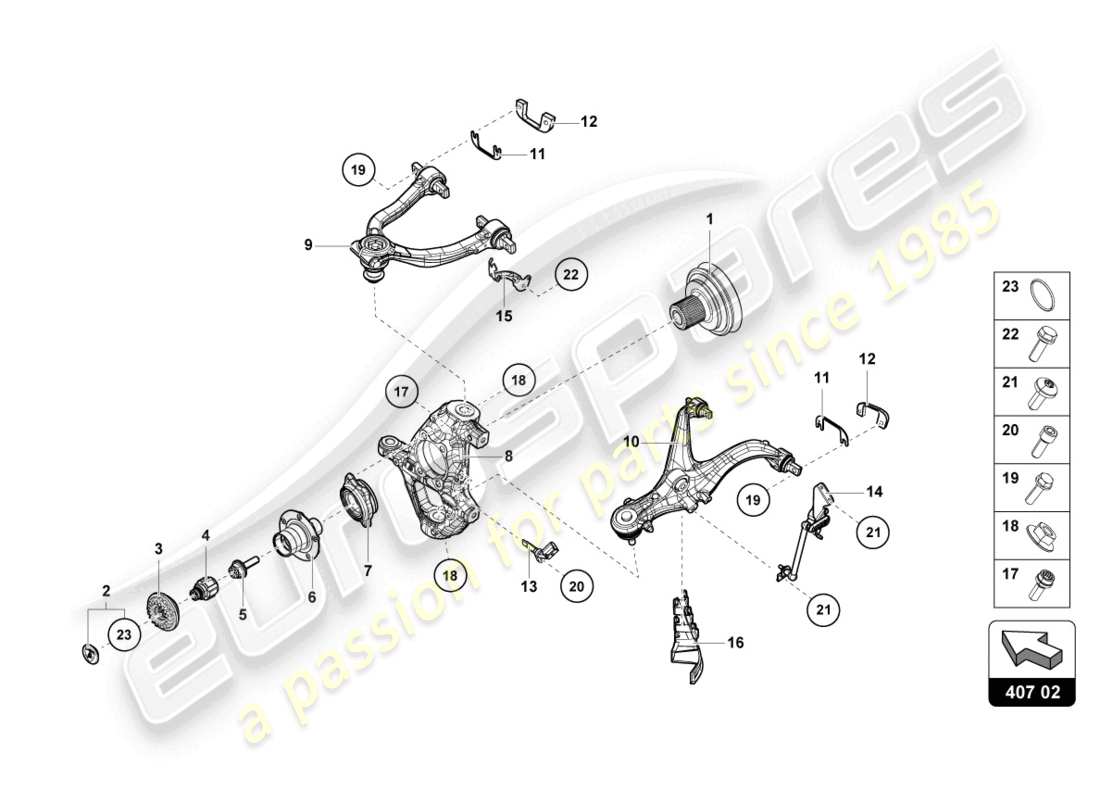 lamborghini sto (2022) arbre d'essieu avant schéma des pièces