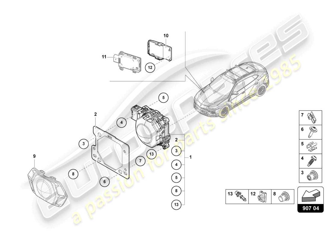 lamborghini urus (2021) diagramme des pièces du capteur radar