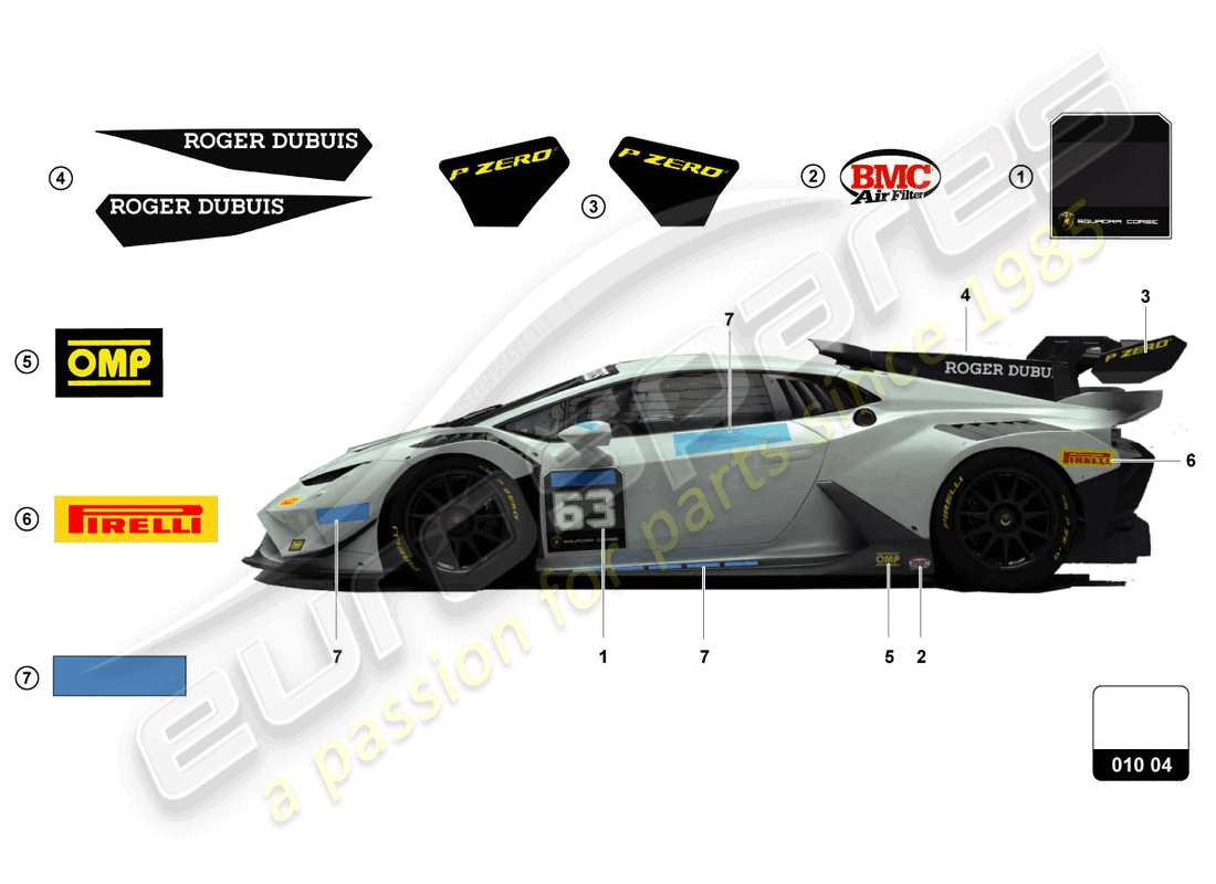 lamborghini super trofeo evo 2 (2022) autocollants schéma des pièces