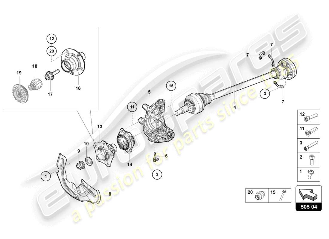 lamborghini countach lpi 800-4 (2022) arbre d'essieu arrière schéma des pièces