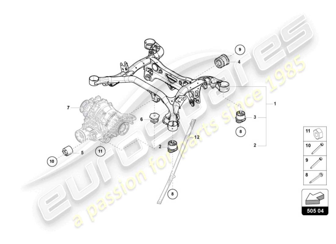 lamborghini urus (2021) sous-châssis de suspension arrière schéma des pièces
