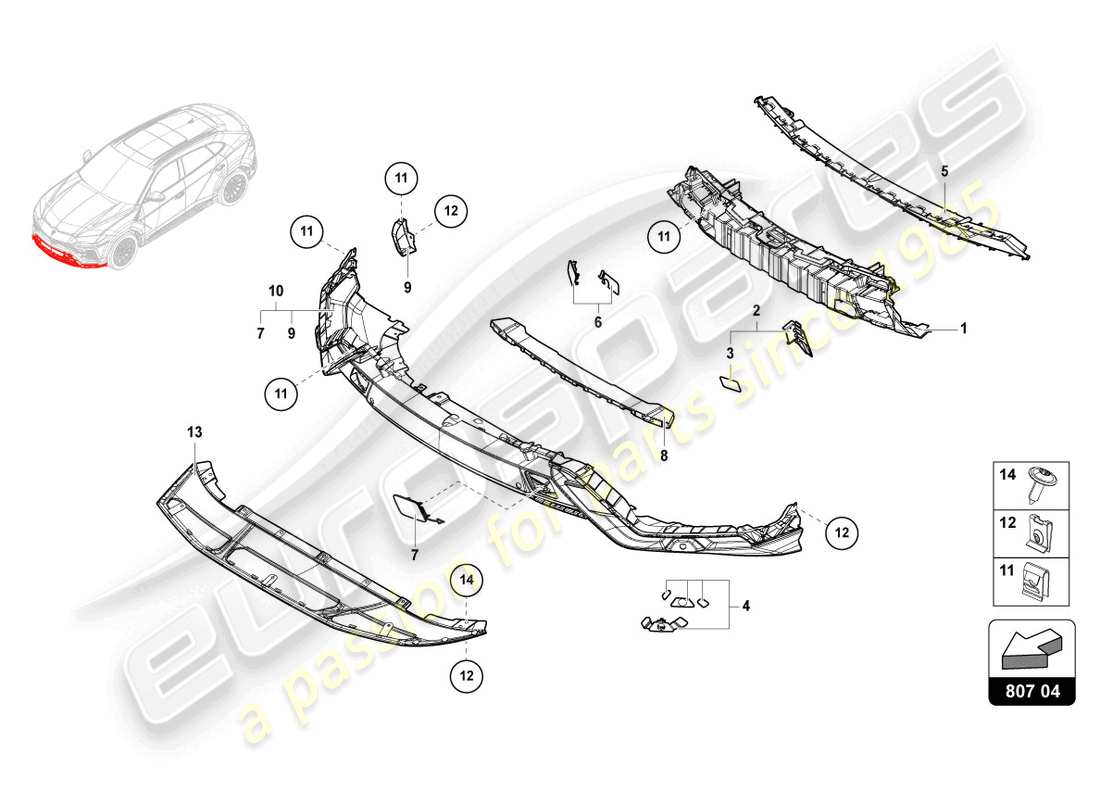 lamborghini urus (2019) pare-choc, dune complète schéma des pièces