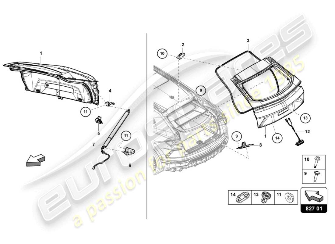 lamborghini urus (2022) couvercle arrière arrière schéma des pièces