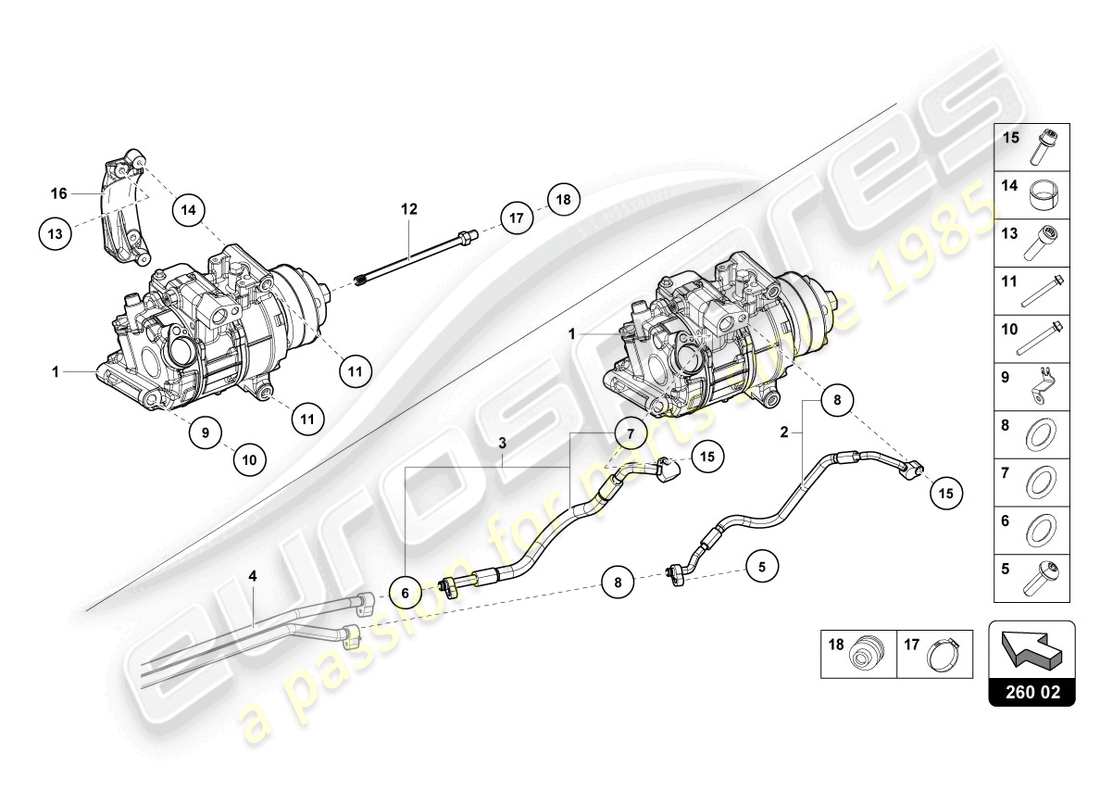 lamborghini evo spyder 2wd (2022) diagramme des pièces du compresseur de climatisation