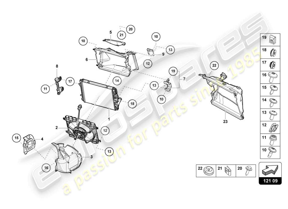 lamborghini evo spyder 2wd (2021) refroidisseur pour liquide de refroidissement avant schéma des pièces
