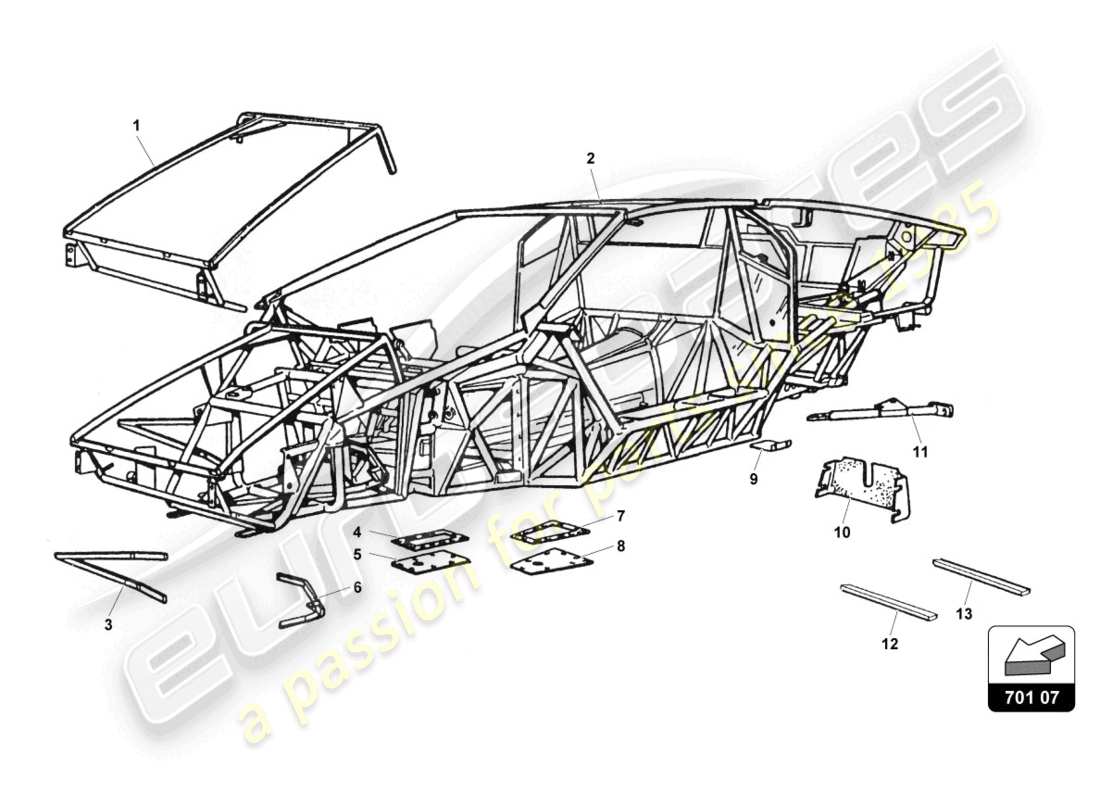 lamborghini countach 25th anniversary (1989) diagramme des pièces du cadre