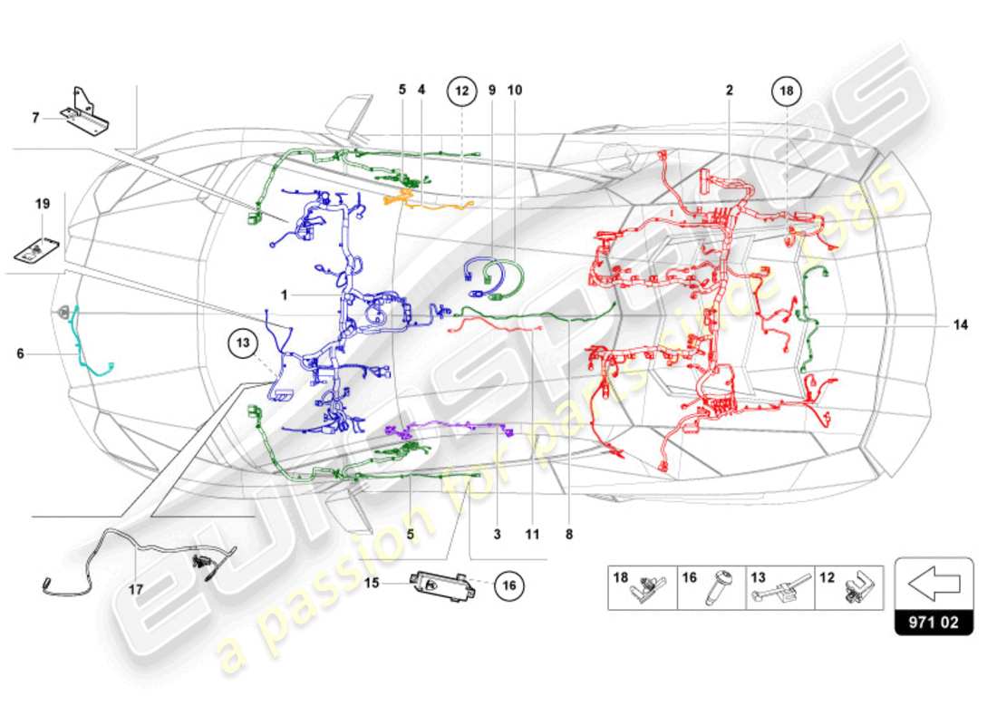 lamborghini ultimae (2022) tâtiers de câblage schéma des pièces