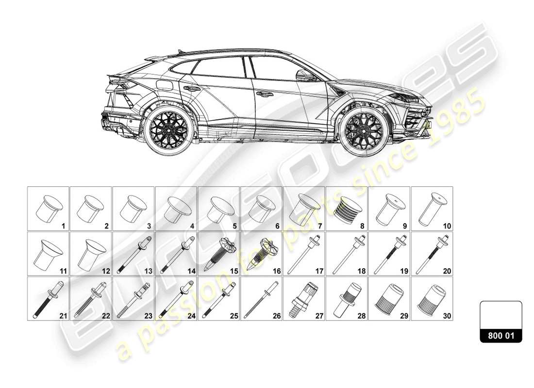 lamborghini urus performante (2024) fixation pour carrosserie schéma des pièces