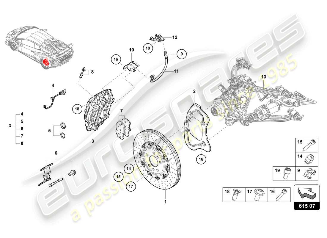 lamborghini sto (2022) disque de frein céramique arrière schéma des pièces