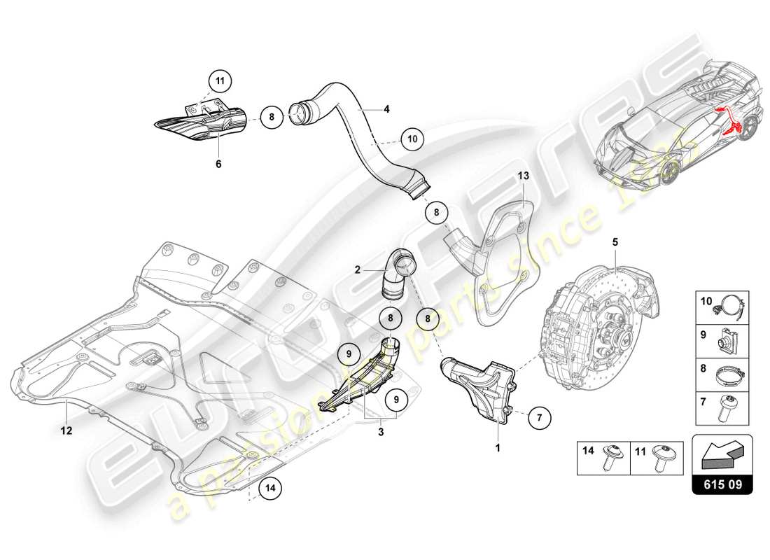 lamborghini sto (2022) conduit d'air pour refroidissement des freins arrière schéma des pièces