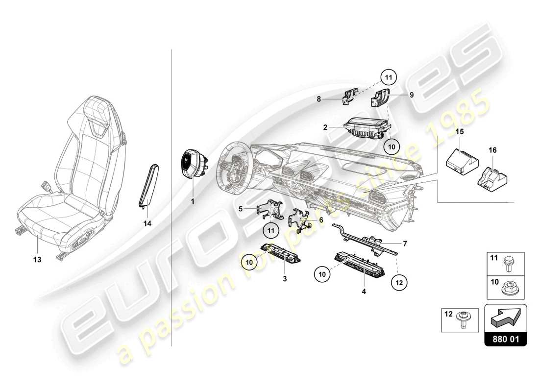 lamborghini evo coupe 2wd (2023) schéma des pièces de l'airbag