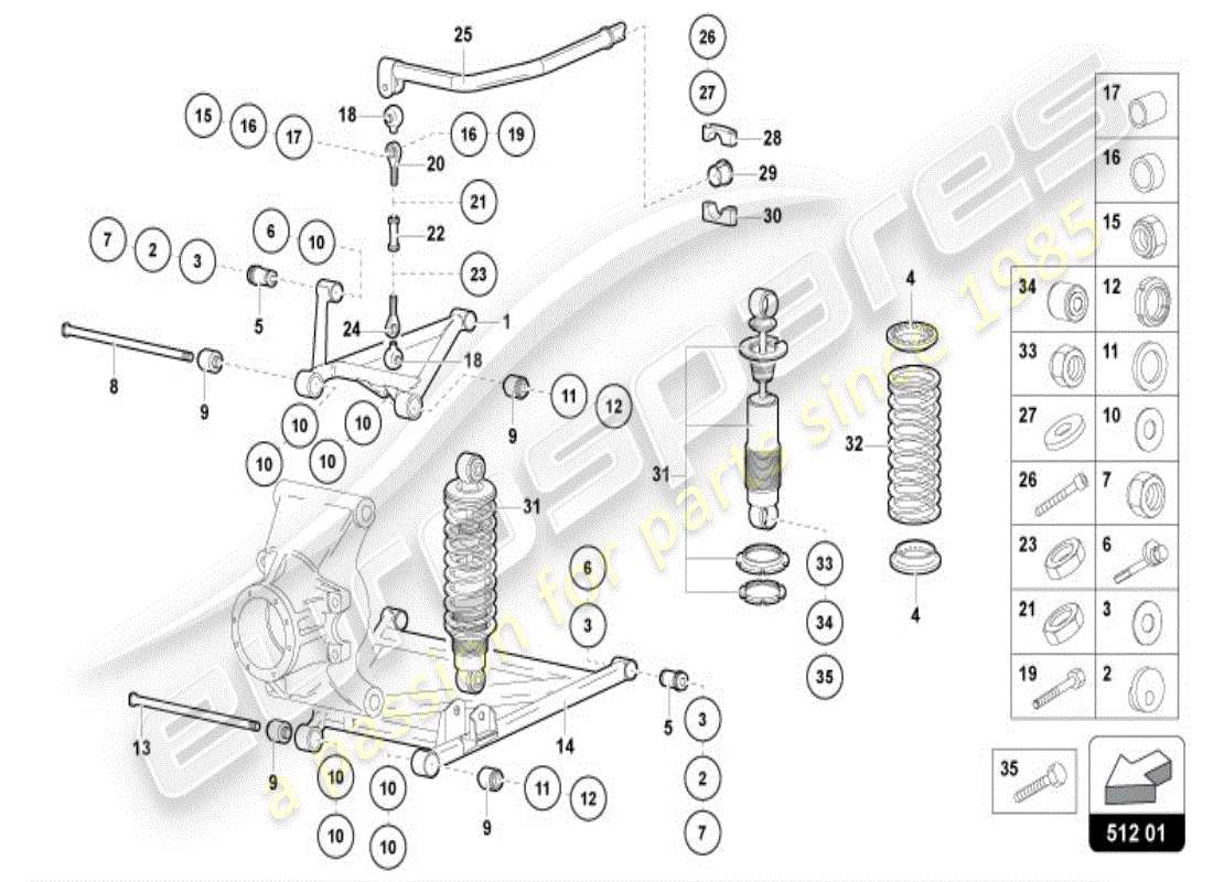 lamborghini diablo vt (1997) suspension arrière schéma des pièces