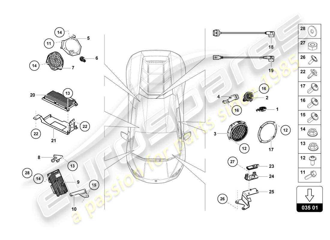 lamborghini 2021 (evo spyder 2wd) schéma des pièces du haut-parleur