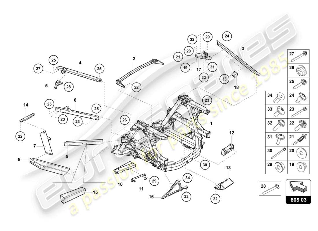 lamborghini 2023 (sto) châssis arrière, intérieur schéma des pièces