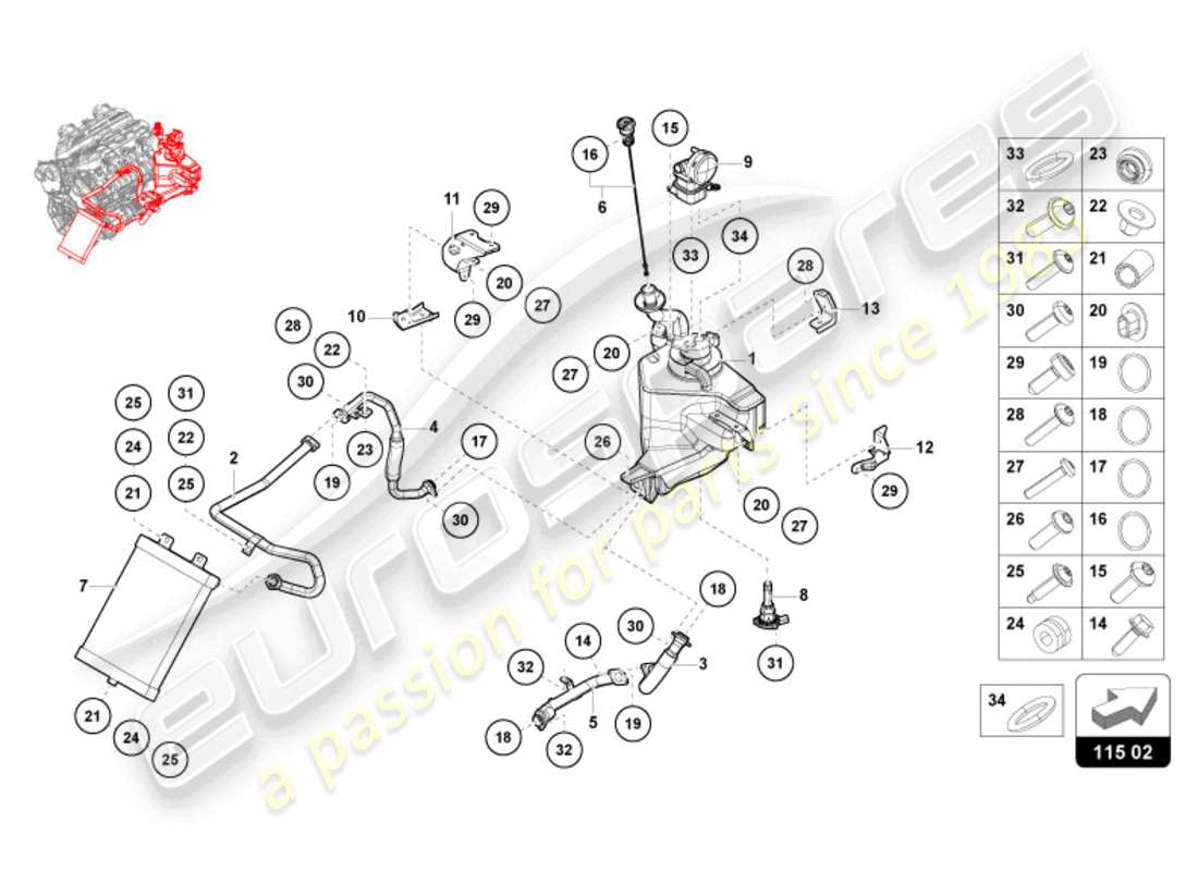 lamborghini revuelto coupe (2024) système hydraulique et récipient de fluide avec connect. pièces diagramme des pièces