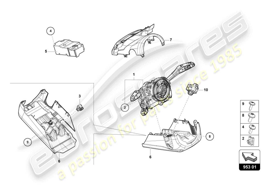 lamborghini urus (2022) colonne de direction. commutateur combi schéma des pièces