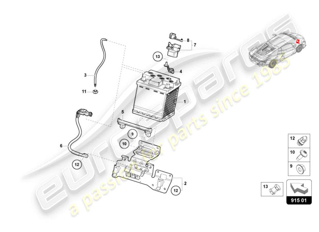 lamborghini revuelto coupe (2024) batterie 12v schéma des pièces