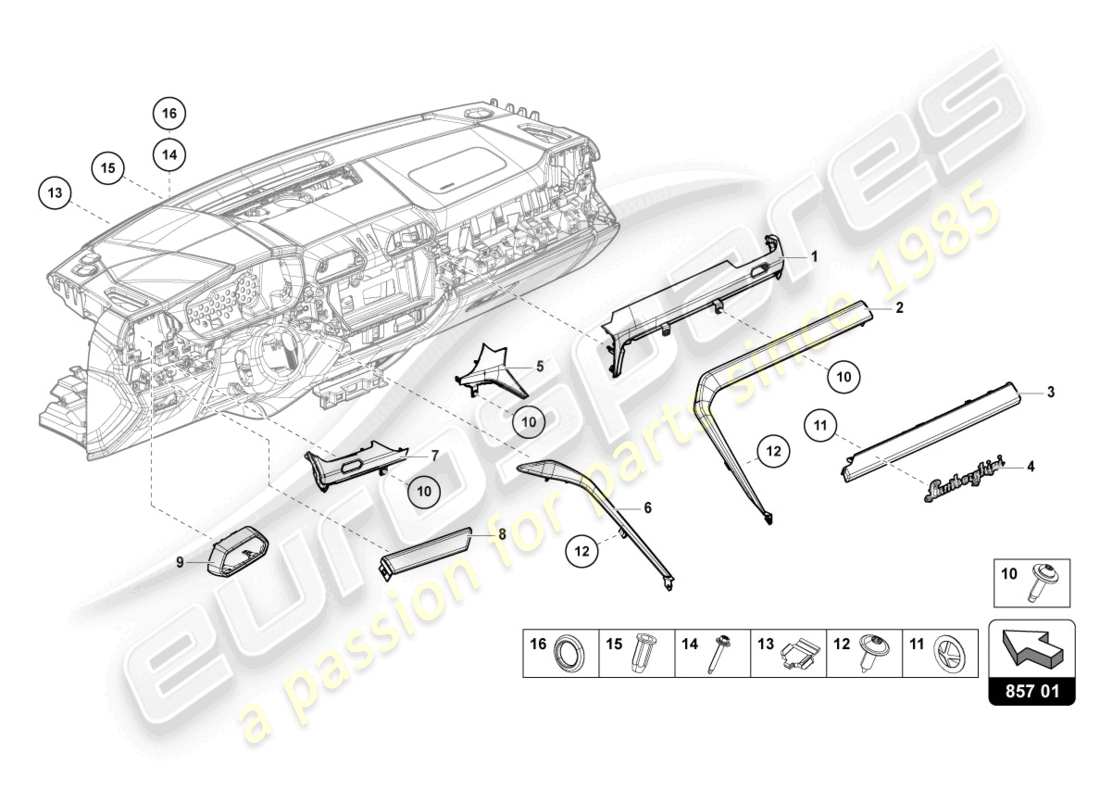 lamborghini urus (2021) panneau de garniture pour tableau de bord schéma des pièces