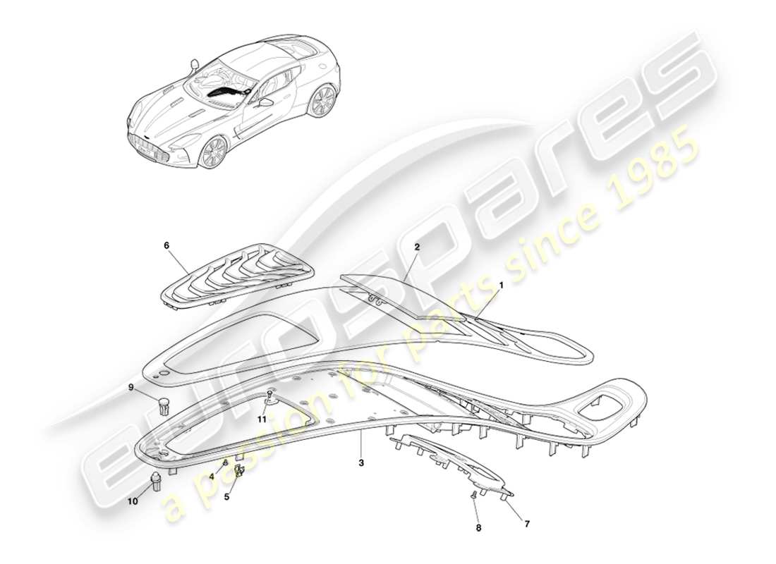 aston martin one-77 (2011) façade de la console centrale schéma des pièces