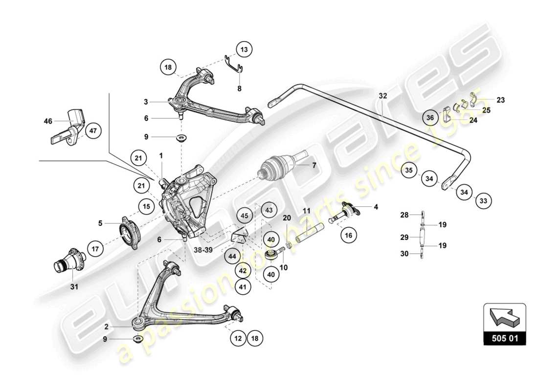 lamborghini super trofeo evo 2 (2022) bras arrière schéma des pièces