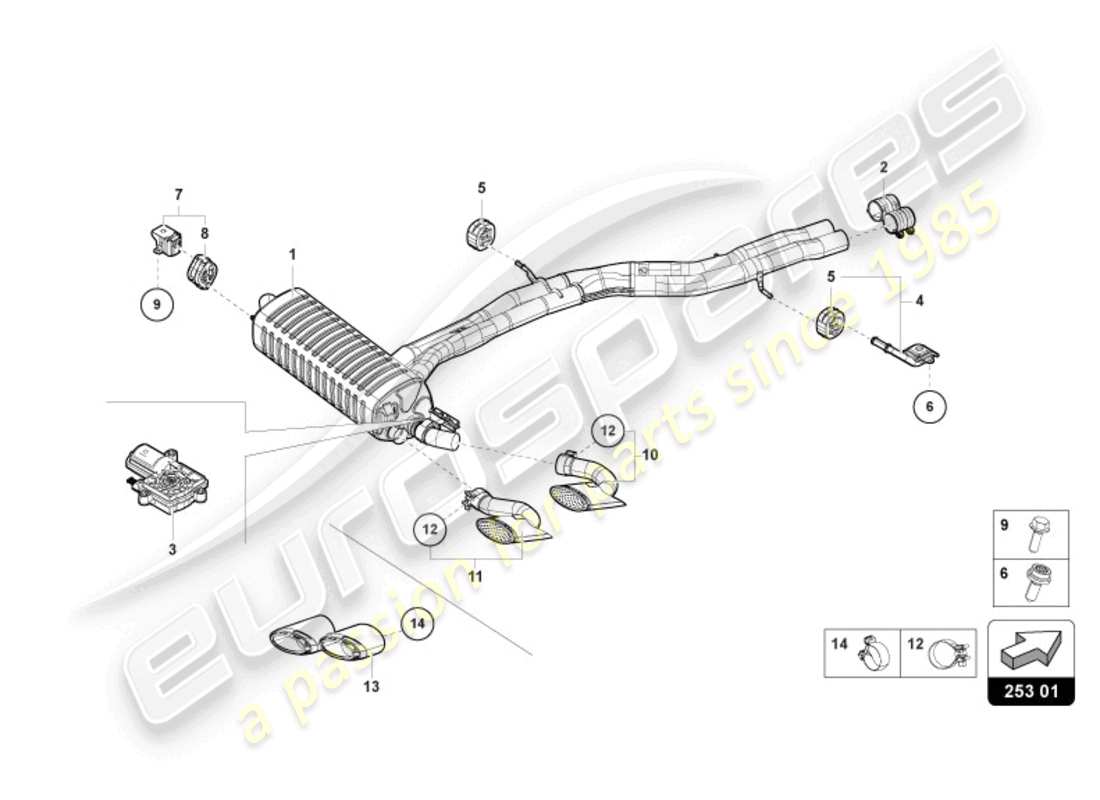 lamborghini urus (2021) silencieux arrière schéma des pièces