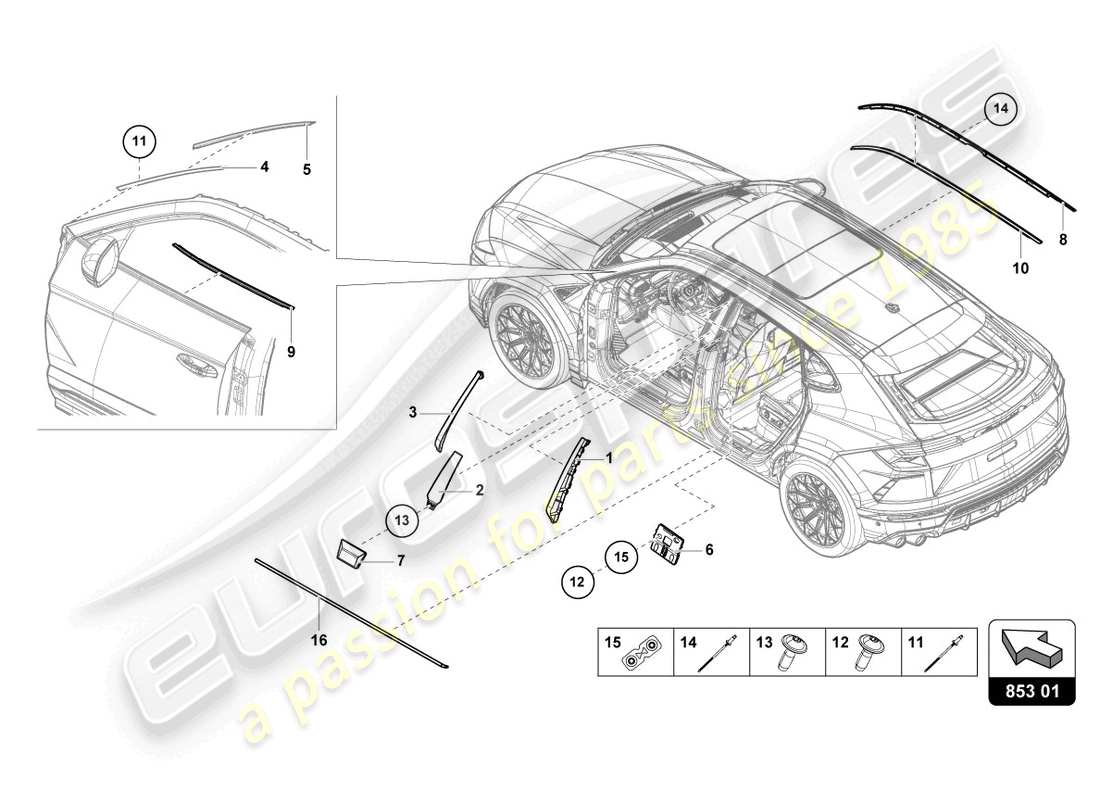 lamborghini urus (2021) diagramme des pièces de moulures