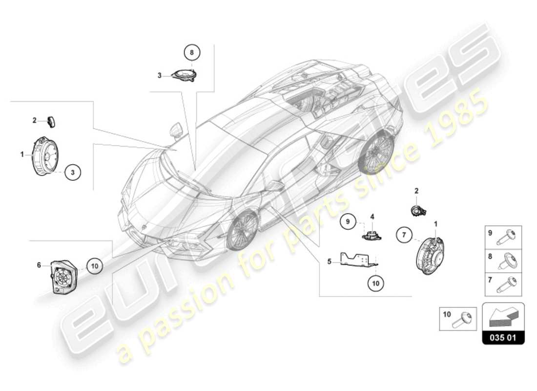 lamborghini revuelto coupe (2024) haut-parleur schéma des pièces