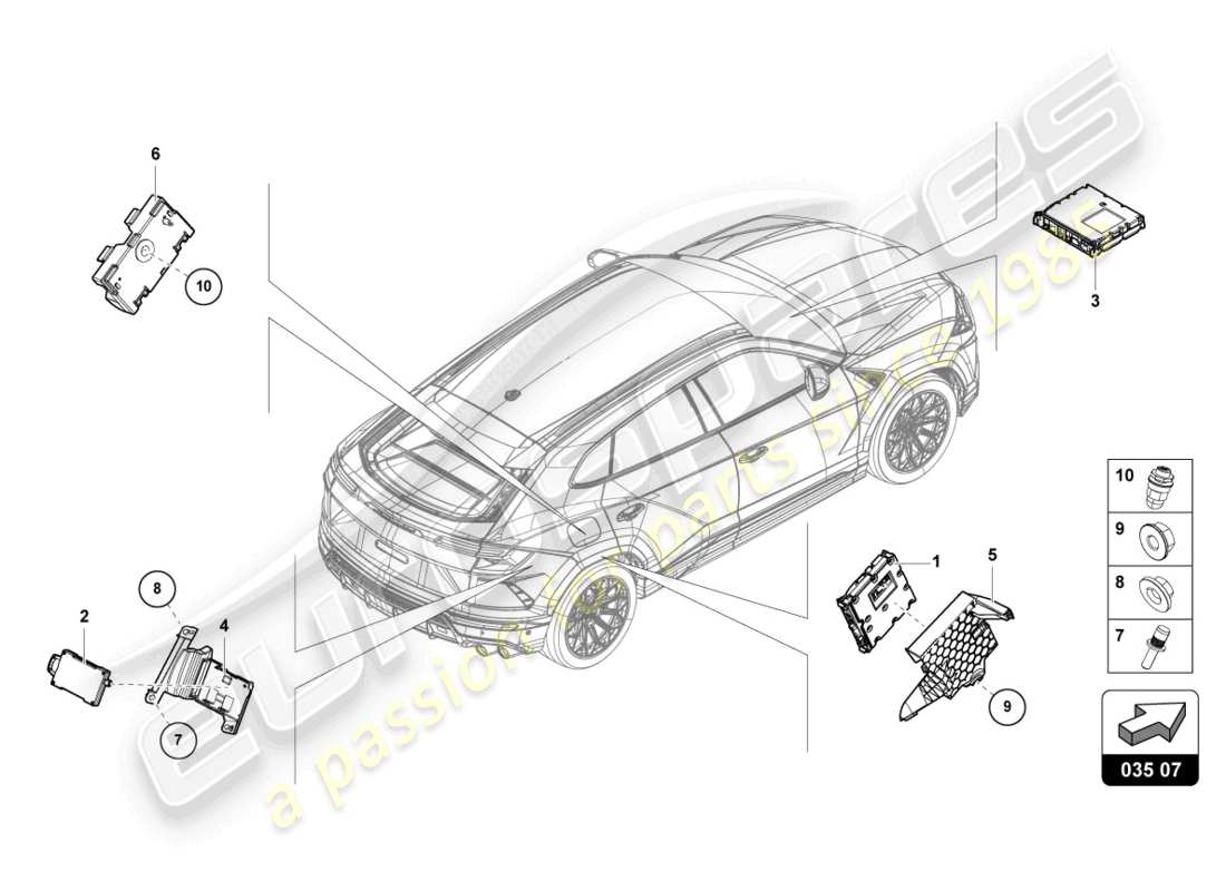 lamborghini urus (2021) récepteur tv schéma des pièces