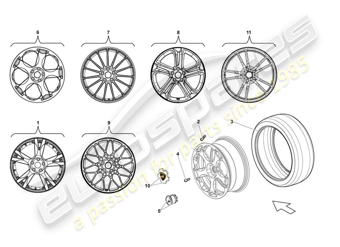 lamborghini blancpain sts (2012) avant jante en aluminium schéma des pièces