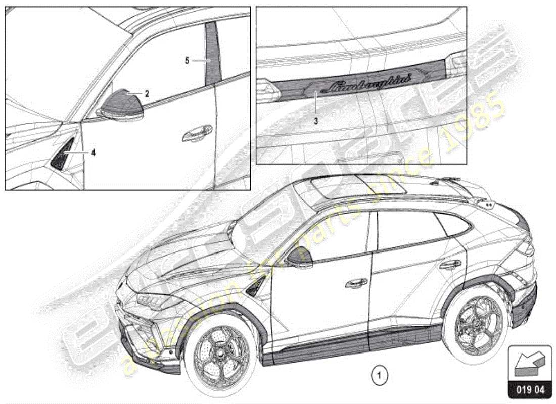 lamborghini urus performante (accessories) pièce d'origine schéma des pièces
