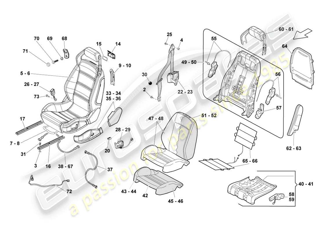 lamborghini lp550-2 spyder (2010) siege, complet diagramme de pièce