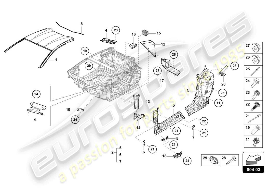 lamborghini 2023 (sto) renfort de toit schéma des pièces