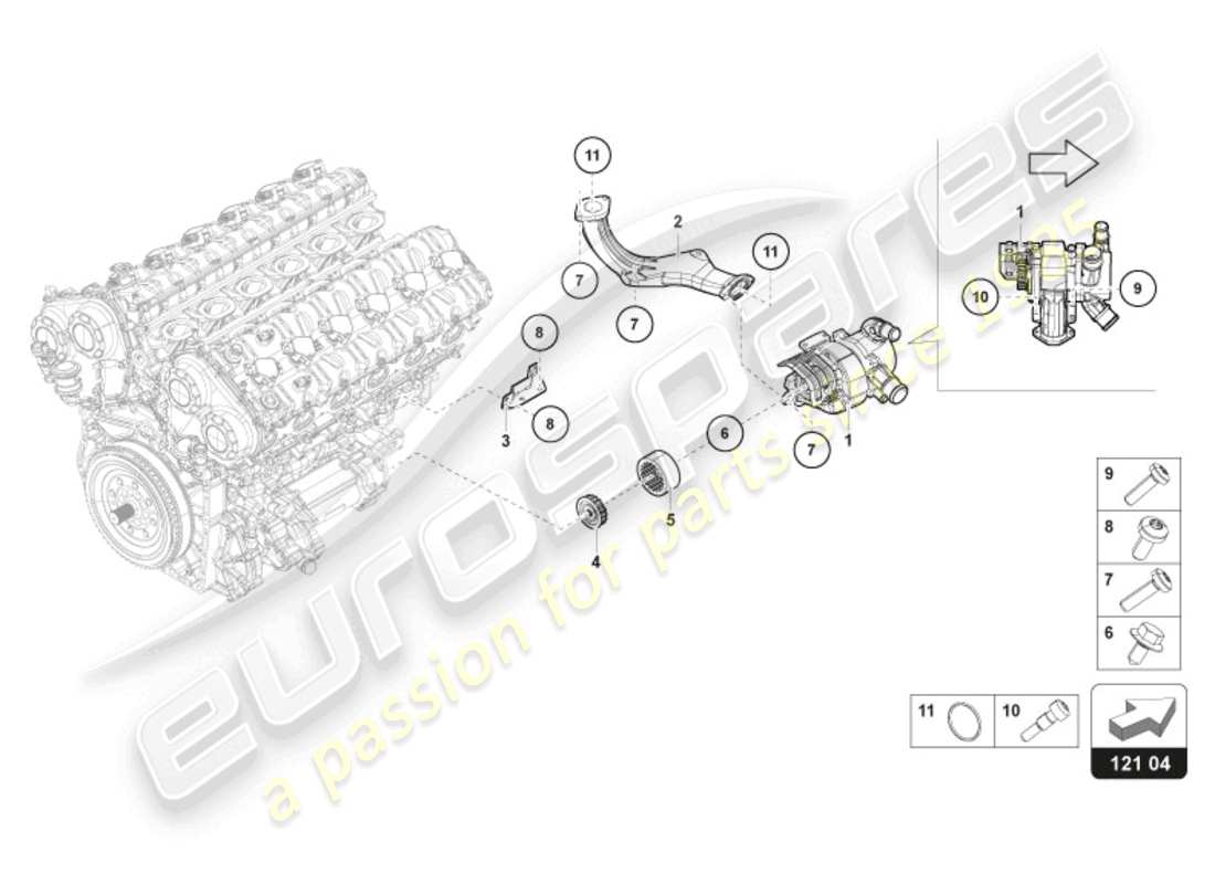 lamborghini revuelto coupe (2024) système d'eau de pompe de refroidissement schéma des pièces