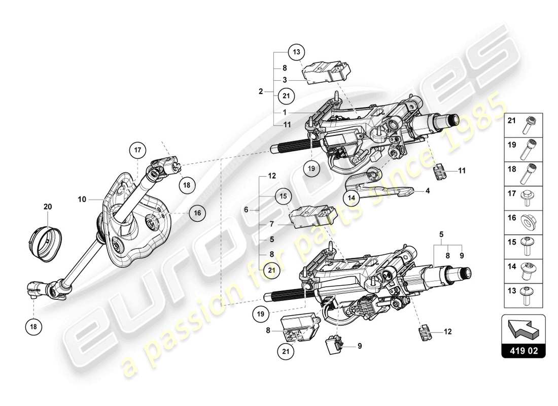 lamborghini urus (2021) colonne de direction avec pièces de fixation schéma des pièces