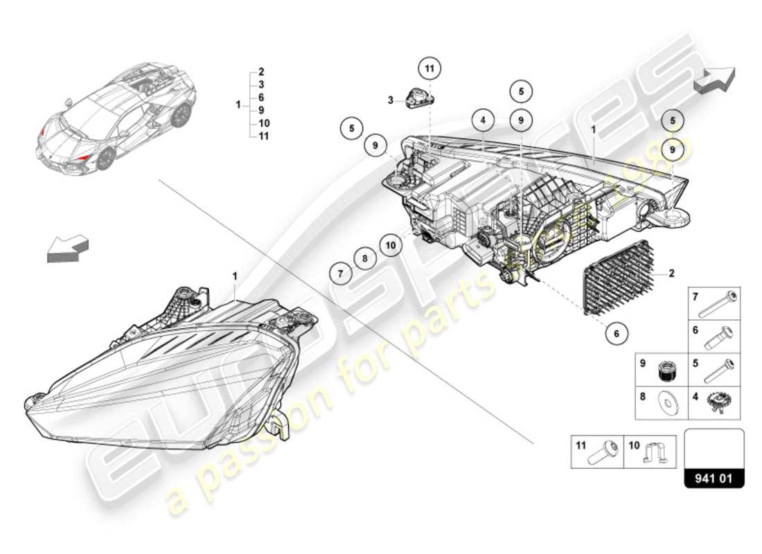 lamborghini revuelto coupe (2024) schéma des pièces des phares led