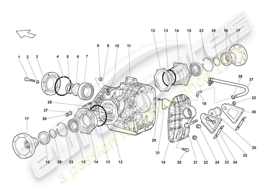 lamborghini lp640 roadster (2007) boîtier pour différentiel schéma des pièces