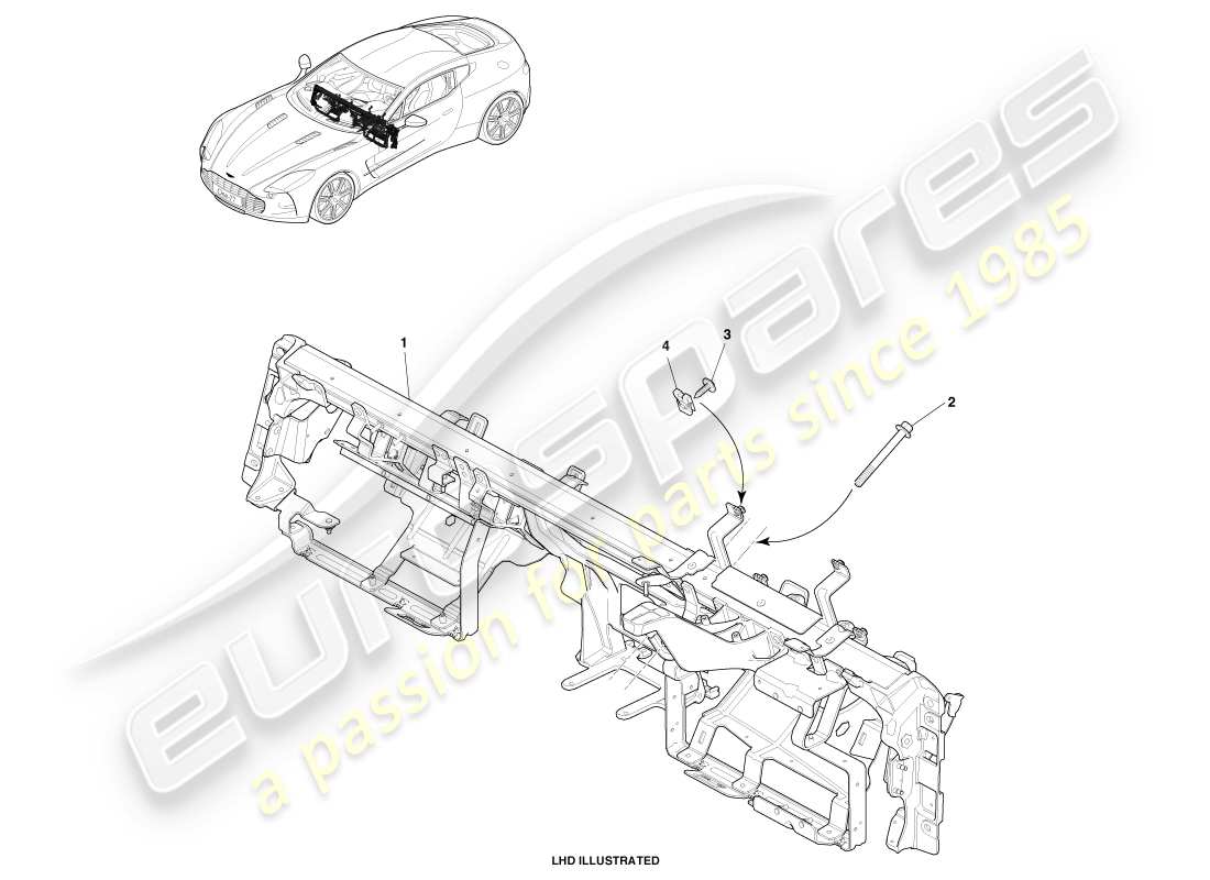 aston martin one-77 (2011) diagramme de pièce de poutre transversale de voiture