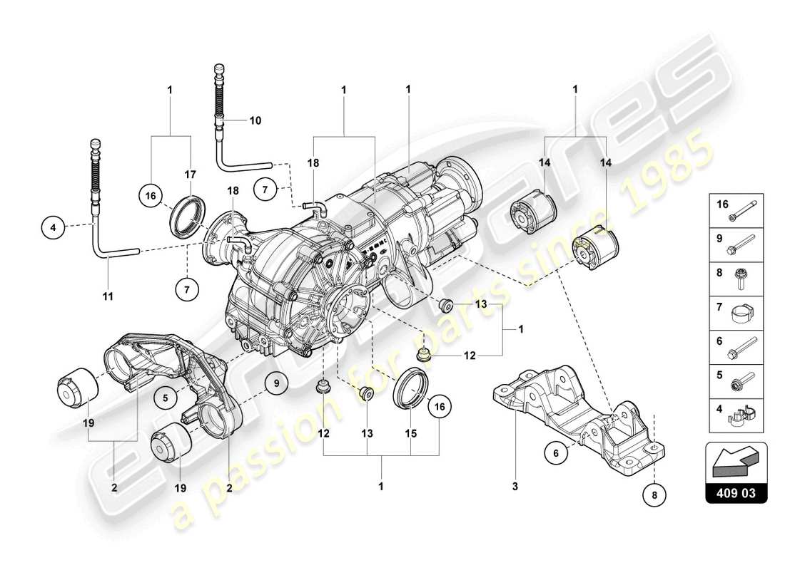 lamborghini countach lpi 800-4 (2022) différentiel d'essieu avant avec visco-embrayage schéma des pièces