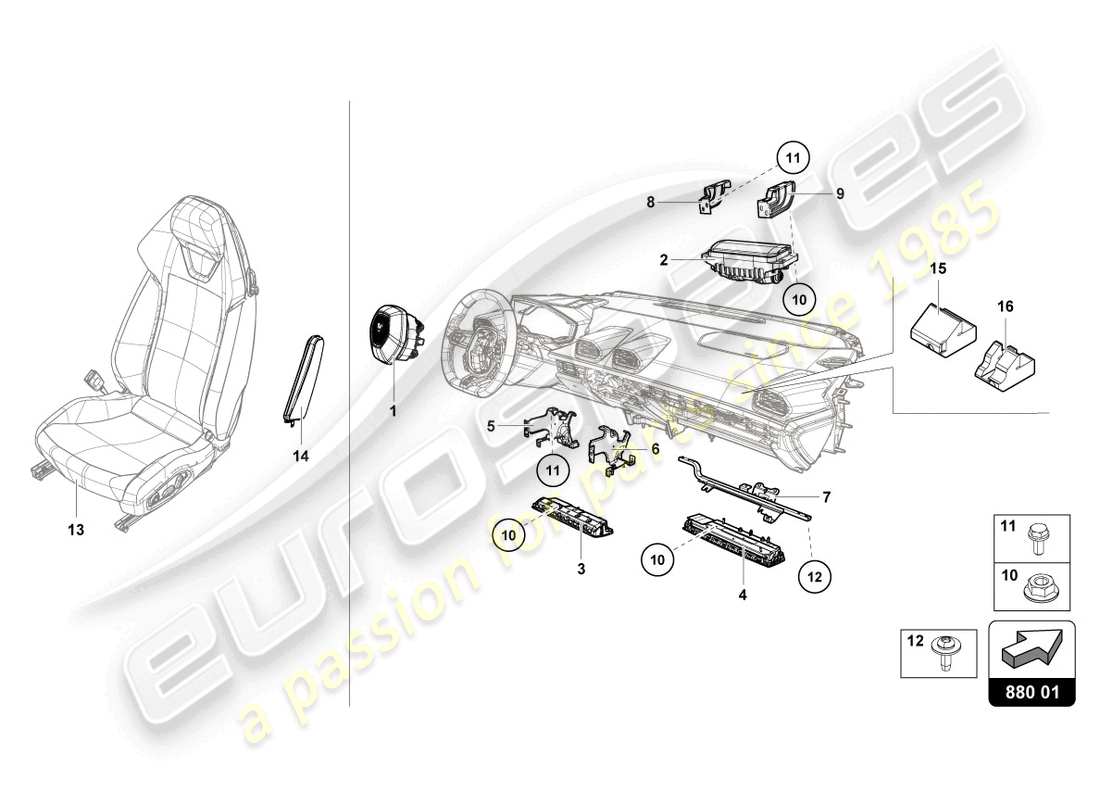 lamborghini evo spyder (2024) schéma des pièces de l'airbag