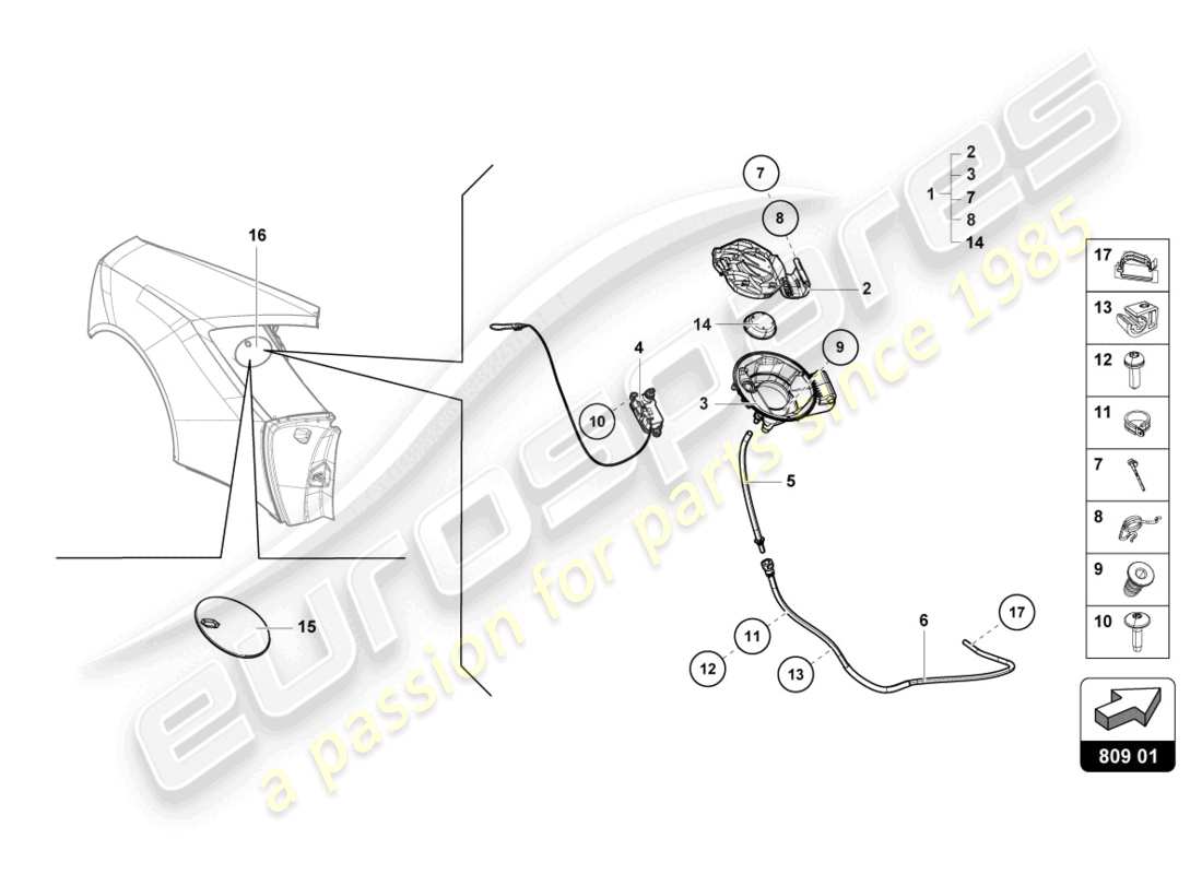 lamborghini evo spyder 2wd (2021) trappe de remplissage de carburant schéma des pièces