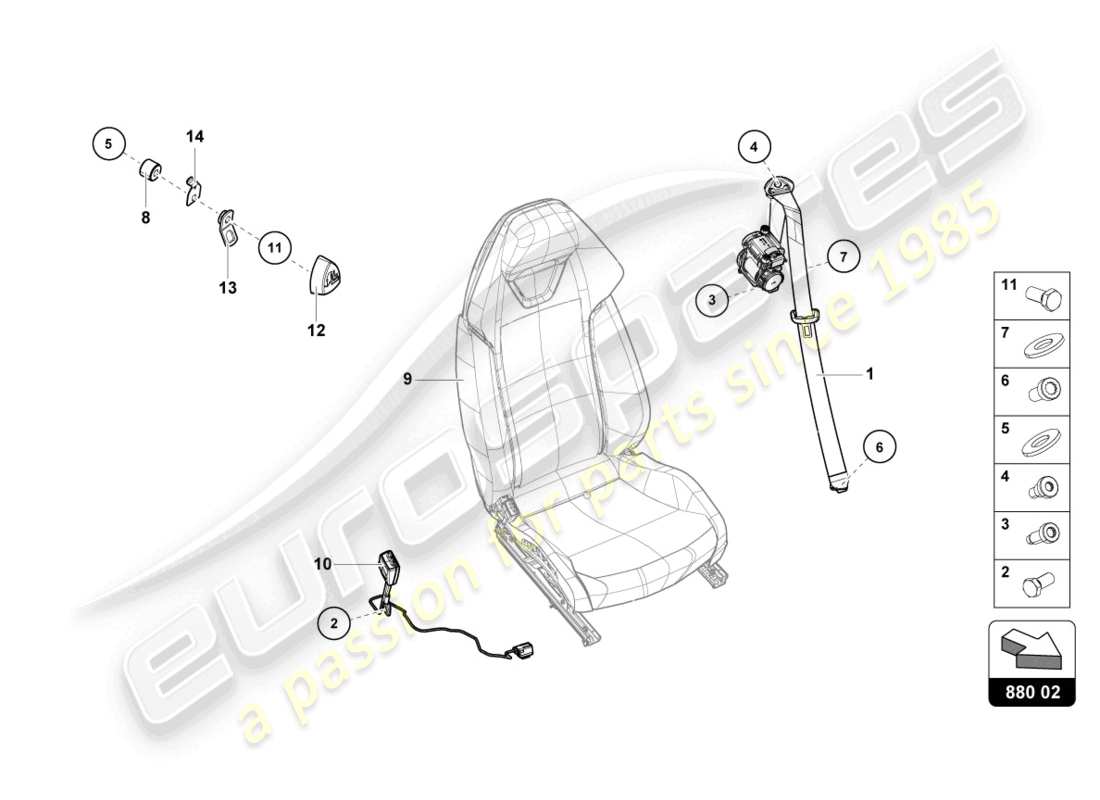 lamborghini evo coupe (2022) schéma des pièces des ceintures de sécurité